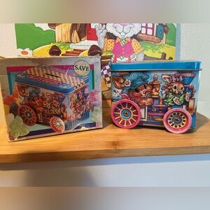 Vintage Giftco Bunny Express Tin Bank with Moving Wheels With Original Box